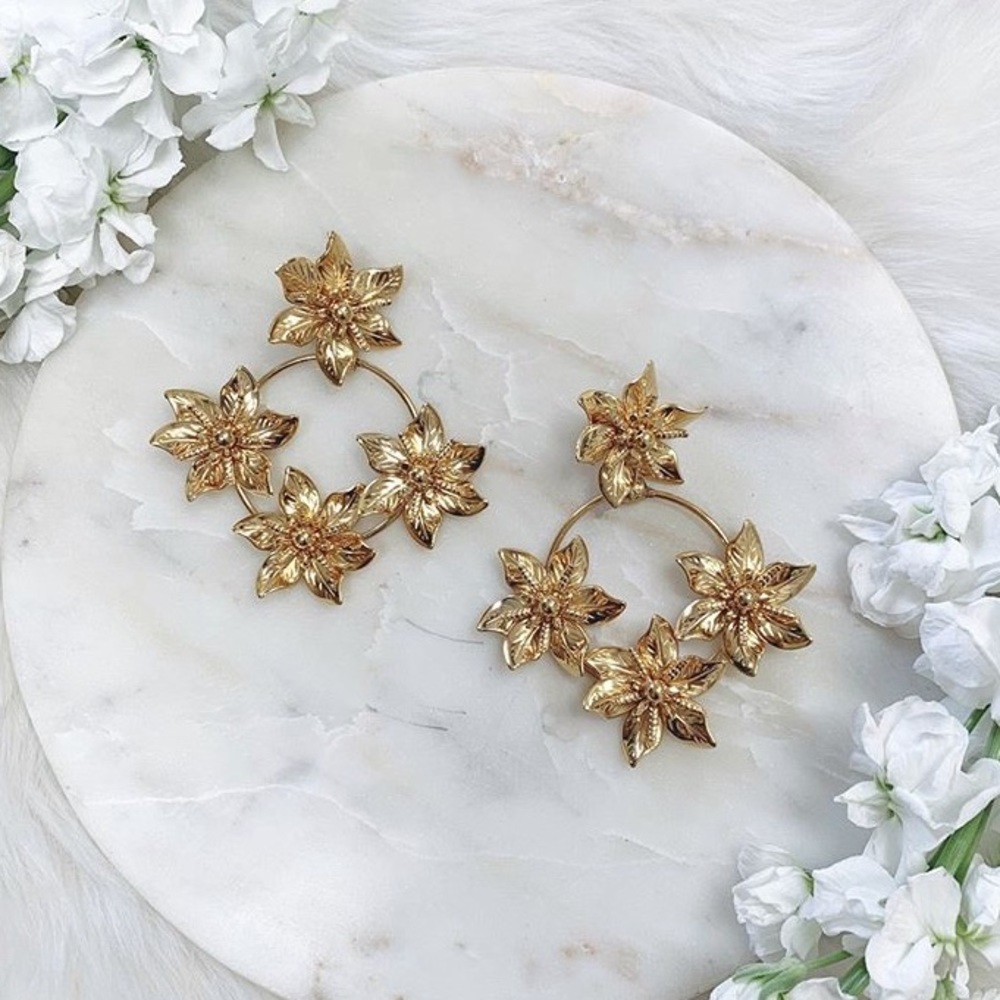 Beautiful Statement Gold Jasmine Flower Earrings